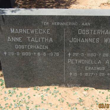 OOSTERHAGEN Johannes Willem 1880-1971 :: ERASMUS 1877-1973 :: MARNEWECKE Anne Talitha nee OOSTERHAGEN 1905-1976