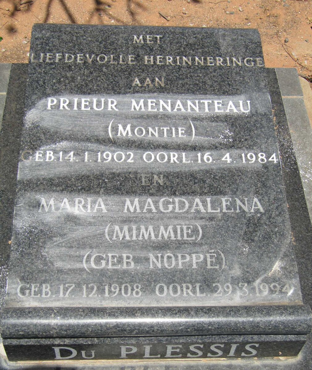 PLESSIS Prieur Menanteau, du 1902-1984 &amp; Maria Magdalena NOPPE 1908-1994