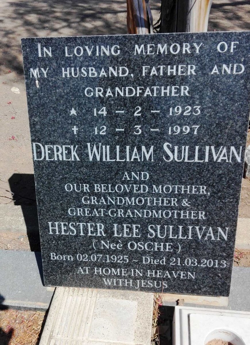 SULLIVAN Derek William 1923-1997 &amp; Hester Lee OSCHE 1925-2013