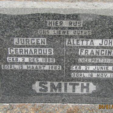 SMITH Jurgen Gerhardus 1886-1963 &amp; Aletta Johanna Francina PRETORIUS 1888-1962