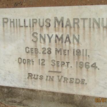 SNYMAN Phillipus Martinus 1911-1964