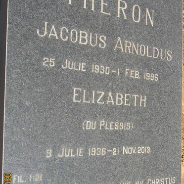 THERON Jacobus Arnoldus 1930-1996 &amp; Elizabeth DU PLESSIS 1936-2013