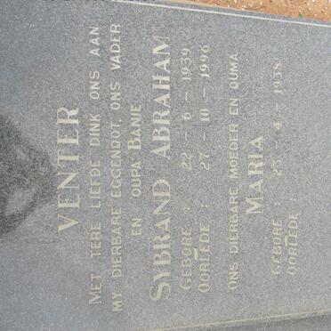 VENTER Sybrand Abraham 1939-1996 &amp; Maria 1938-