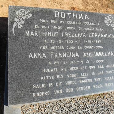 BOTHMA Marthinus Frederik Gerhardus 1905-1997 &amp; Anna Francina IMMELMAN 1917-2008