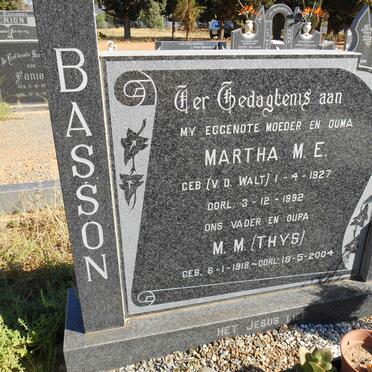 BASSON M.M. 1918-2004 &amp; Martha M.E. VAN DER WALT 1927-1992