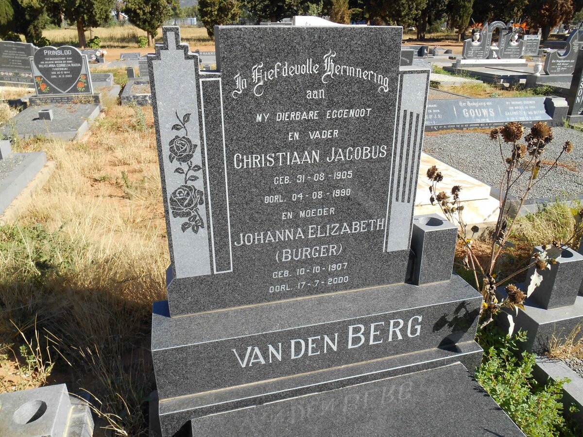 BERG Christiaan Jacobus, van den  1905-1990 &amp; Johanna Elizabeth BURGER 1907-2000