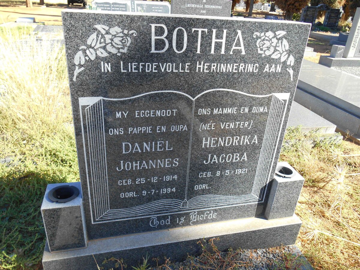 BOTHA Daniel Johannes 1914-1994 &amp; Hendrika Jacoba VENTER 1921-
