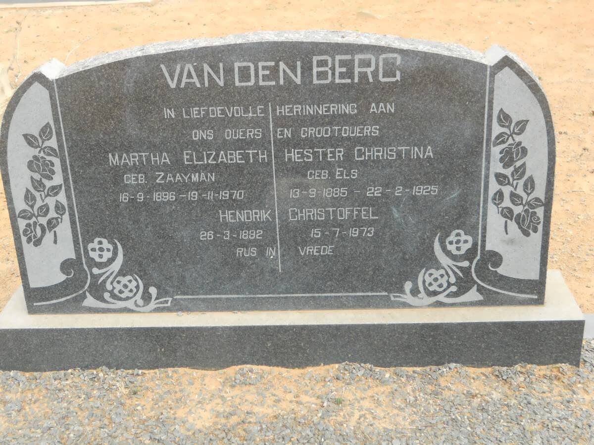 BERG Hendrik Christoffel, van den 1892-1973 &amp; Hester Christina ELS 1885-1925