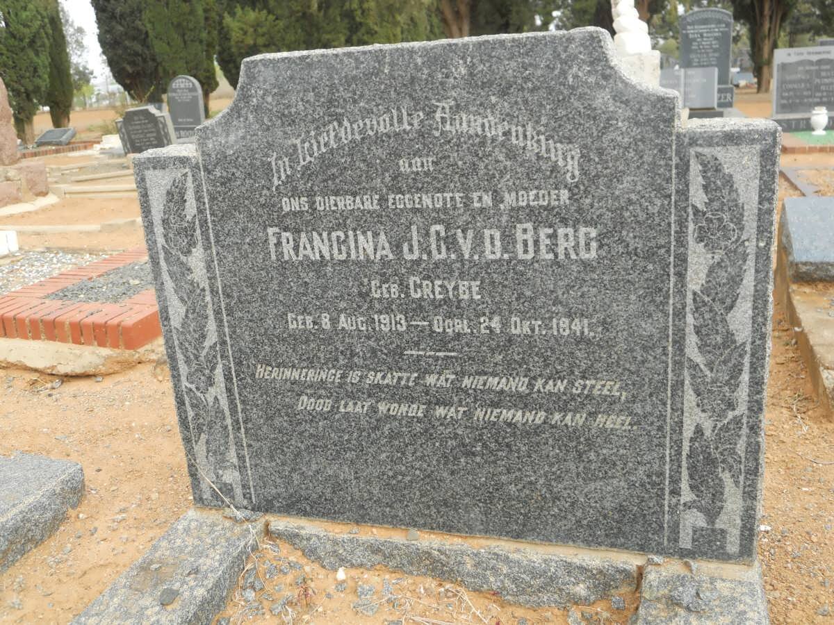 BERG Francina J.C., v.d. nee GREYBE 1913-1941