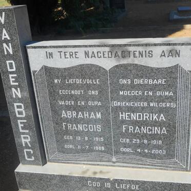 BERG Abraham Francois, van den 1915-1986 &amp; Hendrika Francina WILDERS 1919-2003