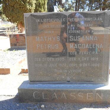 CLAASSEN Mathys Petrus 1905-1978 &amp; Susanna Magdalena FERREIRA 1914-1966