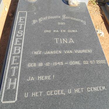 ETSEBETH Tina nee JANSEN VAN VUUREN 1945-2002