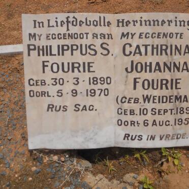 FOURIE Philippus S. 1890-1970  &amp; Cathrina Johanna WEIDEMAN 1890-1955