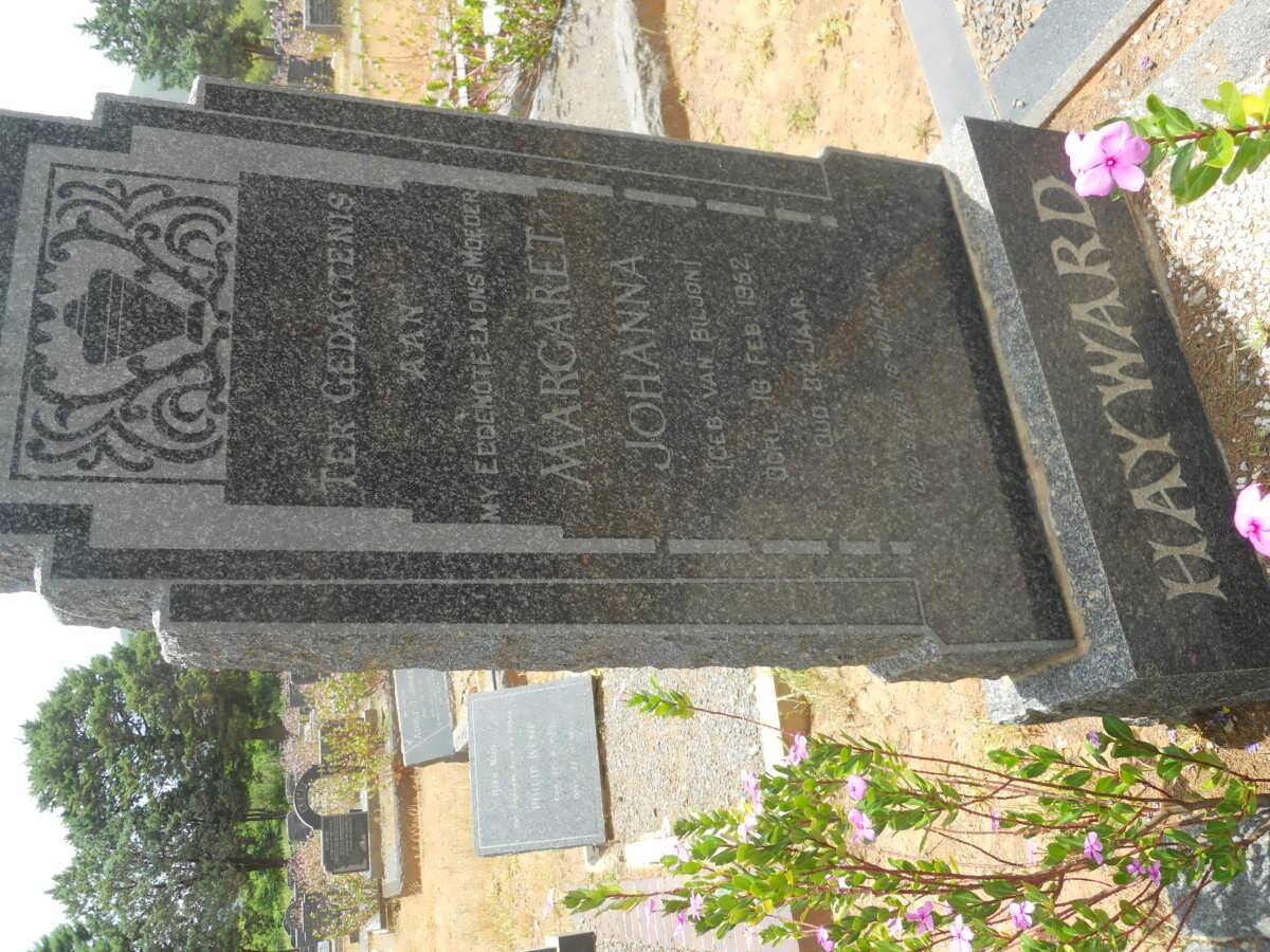 HAYWARD Margaret Johanna nee VAN BILJON -1952