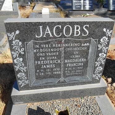 JACOBS Frederick James 1932-1986 &amp; Magdalena Francina 1934-2015