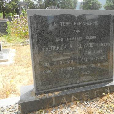 JANSEN Frederick A. 1870-1934 &amp; Elizabeth AURET 1877-1955