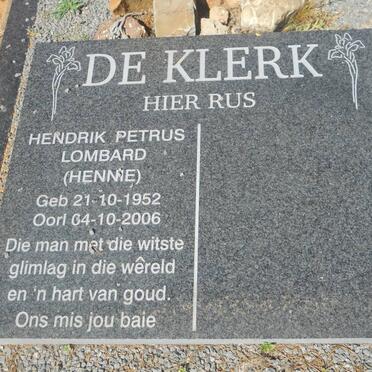 KLERK Hendrik Petrus Lombard, de 1952-2006