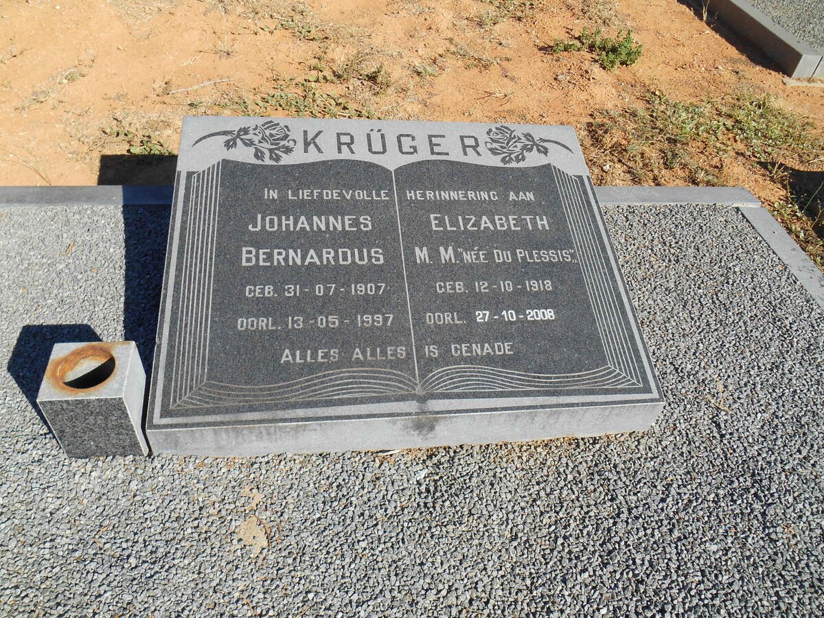 KRÜGER Johannes Bernardus 1907-1997 &amp; Elizabeth M.M DU PLESSIS 1918-2008