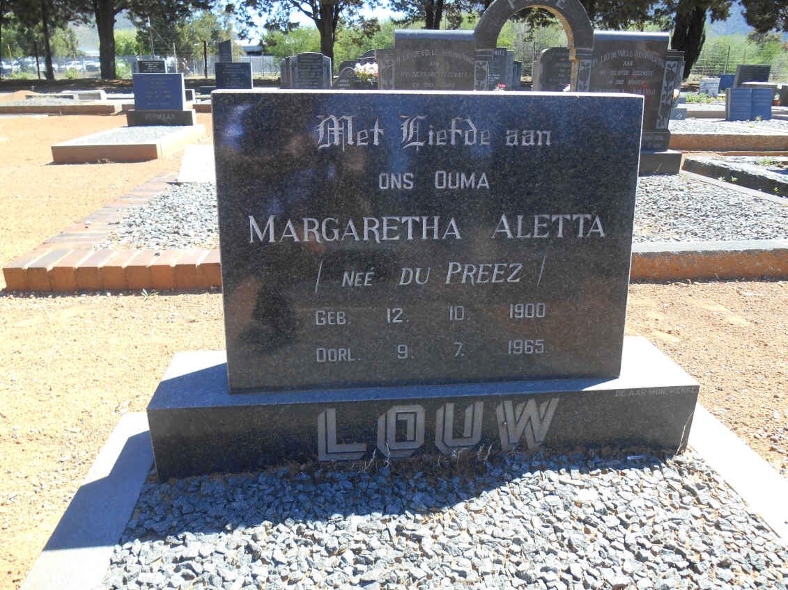 LOUW Margaretha Aletta nee DU PREEZ 1900-1965