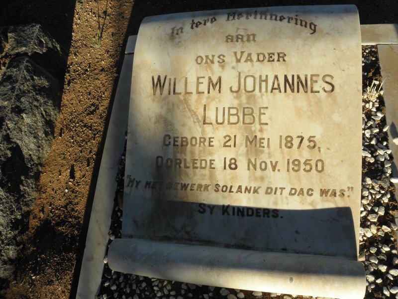 LUBBE Willem Johannes 1875-1950