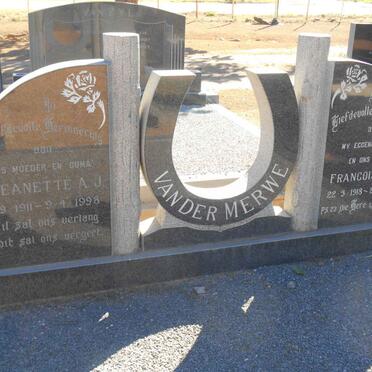 MERWE Francois Paulus, van der 1918-1991 &amp; Jeanette A.J. 1911-1998