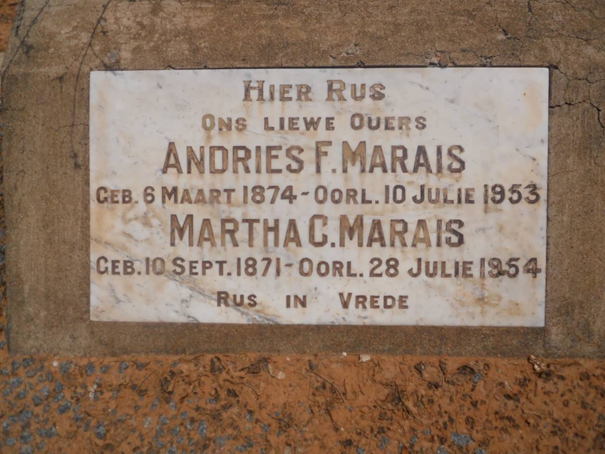 MARAIS Andries F. 1874-1953 &amp; Martha C. 1871-1954