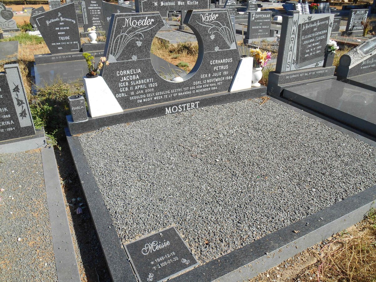MOSTERT Gerhardus Petrus 1911-1984 &amp; Cornelia Jacoba SLABBERT 1925-2005  :: MOSTERT Meisie 1946-2008