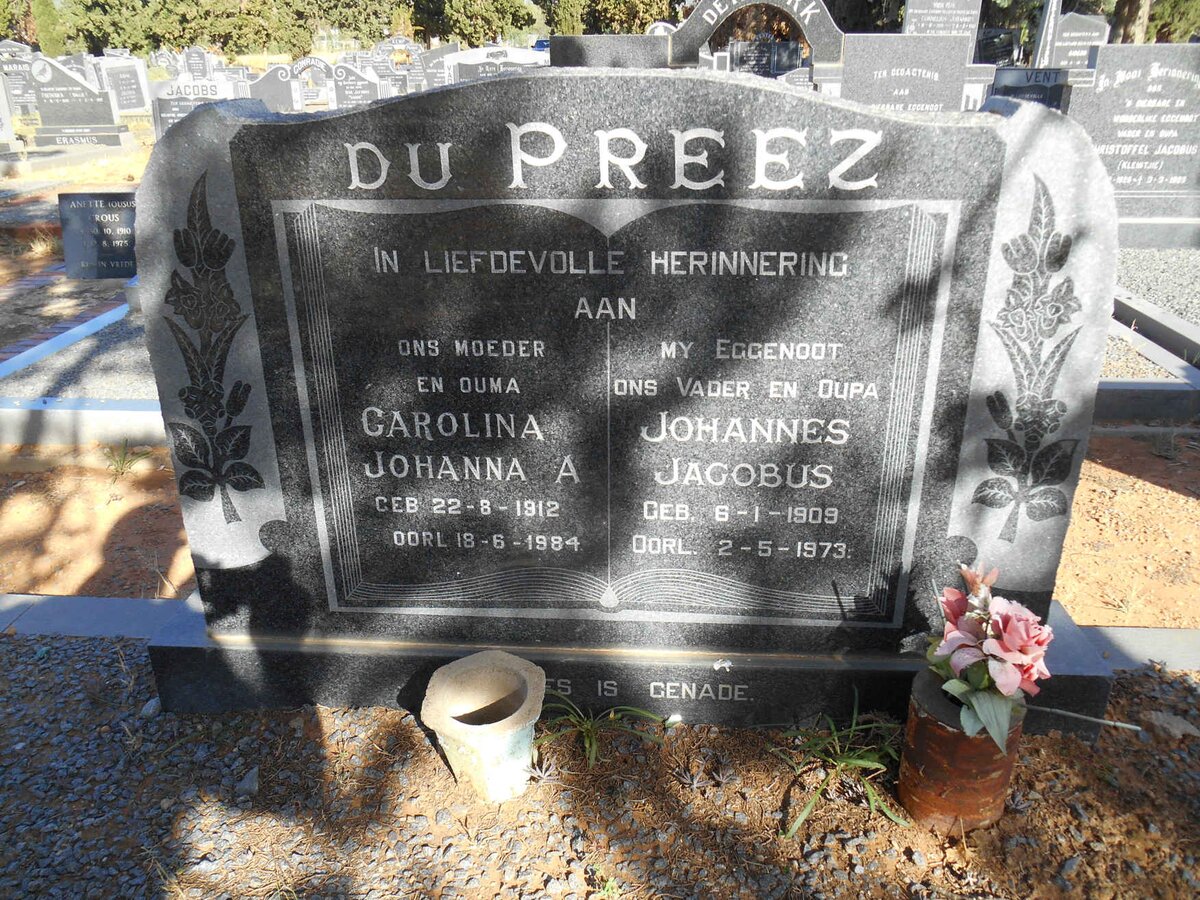PREEZ Johannes Jacobus, du 1909-1973 &amp; Carolina Johanna A. 1912-1984