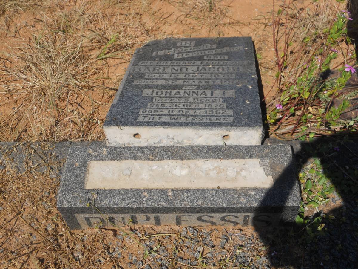 PLESSIS Barend Jacobus, du 1878-1867 &amp; Johanna F.E. V.D. BERG 1876-1962