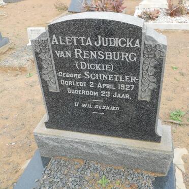 RENSBURG Aletta Judicka, van nee SCHNETLER -1927
