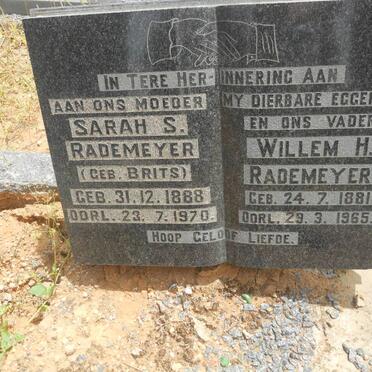 RADEMEYER Willem H. 1881-1965 &amp; Sarah S. BRITS 1888-1970