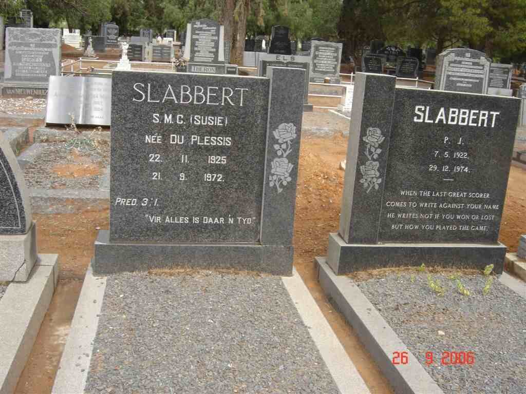 SLABBERT P.J. 1922-1974 &amp; S.M.C. DU PLESSIS 1925-1972