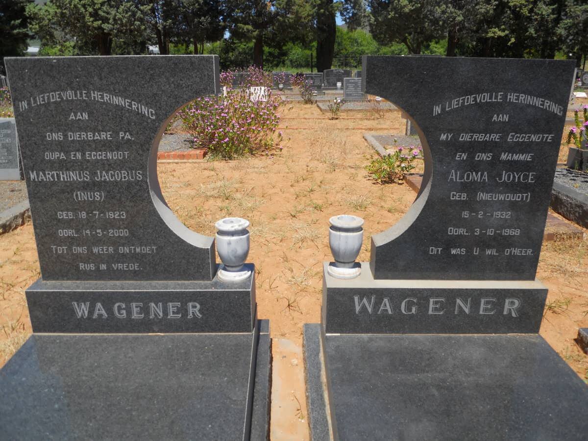 WAGENER Marthinus Jacobus 1923-2000 &amp; Aloma Joyce NIEUWOUDT 1932-1968