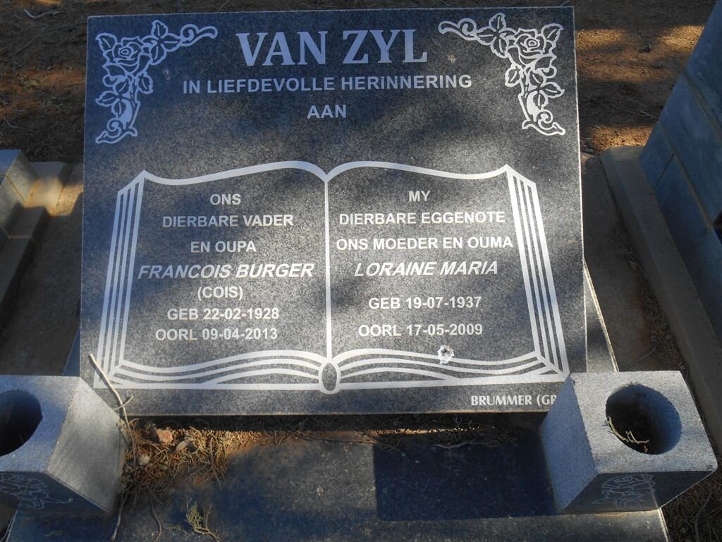 ZYL Francois Burger, van 1928-2013 &amp; Loraine Maria 1937-2009