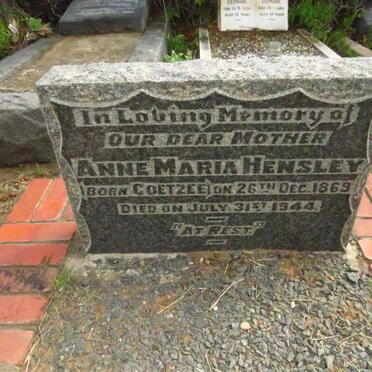 HENSLEY Anne Maria nee COETZEE 1869-1944