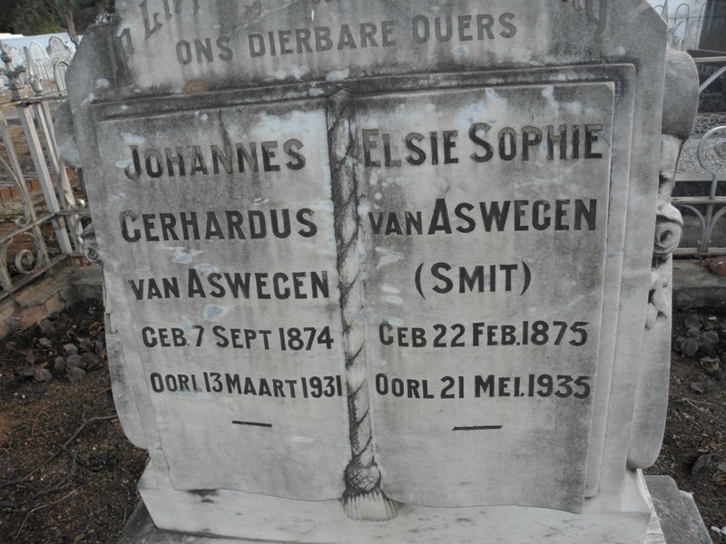 ASWEGEN Johannes Gerhardus, van 1874-1931 &amp; Elsie Sophie SMIT 1875-1935