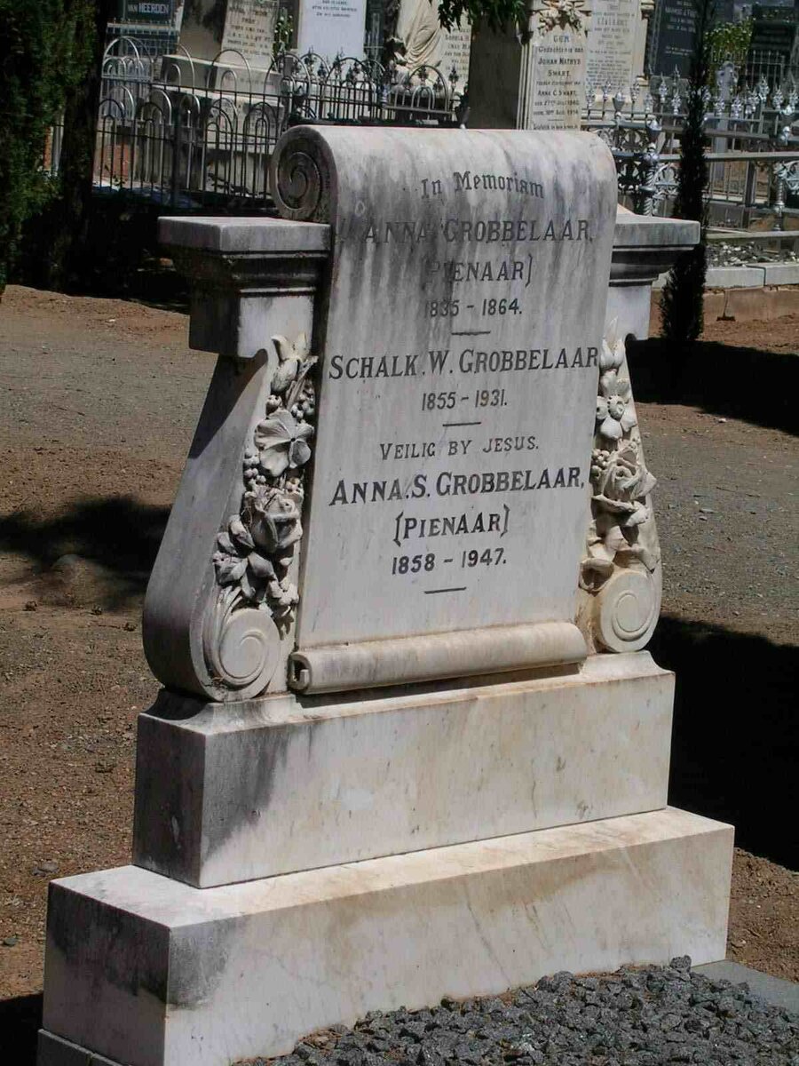 GROBBELAAR Anna nee PIENAAR 1835-1864 :: GROBBELAAR Schalk W. 1855-1931 :: GROBBELAAR Anna S. nee PIENAAR 1858-1947