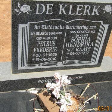 KLERK Petrus Frederik, de 1926-2010 &amp; Sophia Hendrika RAATS 1932-