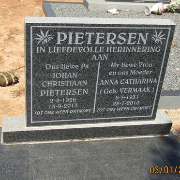 PIETERSEN Johan Christiaan 1926-2013 &amp; Anna Catharina VERMAAK 1931-2010