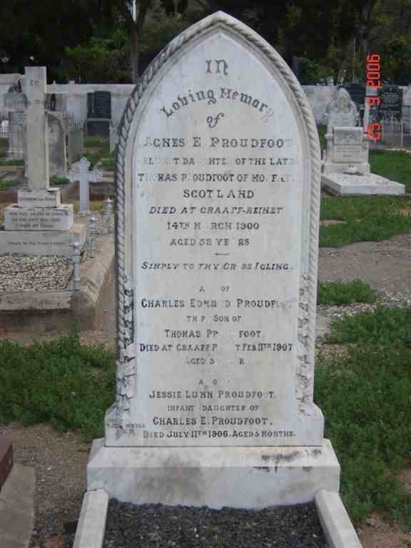 PROUDFOOT Agnes E. -1900 :: PROUDFOOT Charles Edmund -1907 :: PROUDFOOT Jessie Lunn -1906