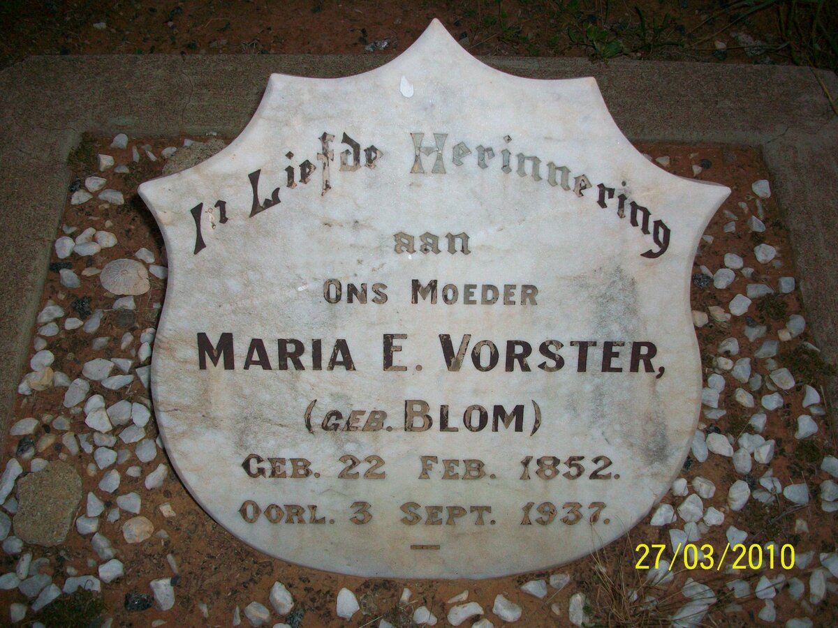 VORSTER Maria E. nee BLOM 1852-1937