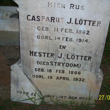 LÖTTER Casparus J. 1862-1914 &amp; Hester J. STRYDOM 1866-1932