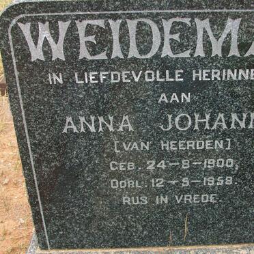 WEIDEMAN Anna Johanna nee VAN HEERDEN 1900-1958