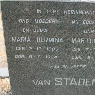 STADEN Marthinus J., van 1909-1973 &amp; Maria Hermina 1909-1994