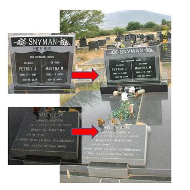 SNYMAN Petrus J. -1991 &amp; Martha M. -1957 :: MEYER Johan Hendrik 1944-1994 &amp; Martha Maryna 1946-