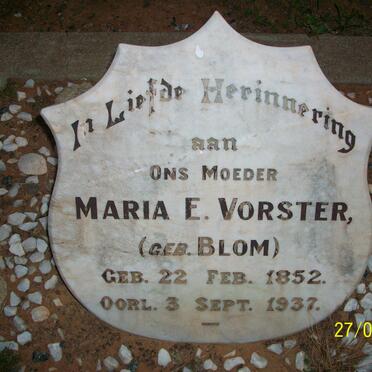 VORSTER Maria E. nee BLOM 1852-1937