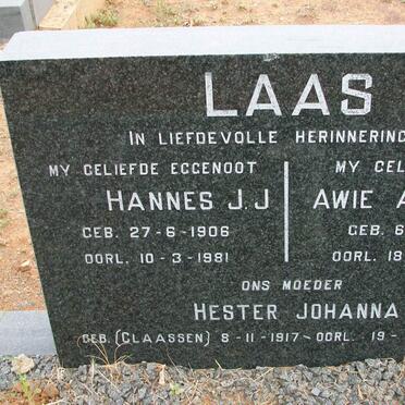 LAAS Hannes J.J. 1906-1981 &amp; Hester Jacoba CLAASSEN 1917-1987 :: LAAS Awie A.P. 1945-1971