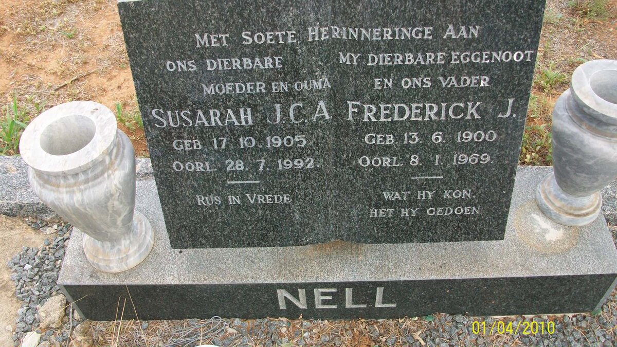 NELL Frederick J. 1900-1969 &amp; Susarah J.C.A. 1905-1992