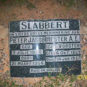 SLABBERT Pieter Jacob 1866-1956 &amp; Hester A.E. VORSTER 1869-1957