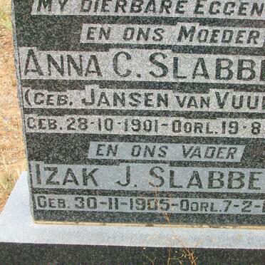 SLABBERT Izak J. 1905-1975 &amp; Anna C. JANSEN VAN VUUREN 1901-1967